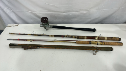 (1) Foldable Fly Fishing Rod W/ Case (1) Vintage Garcia Conolon Companion Fishing Rod 7&rsquo; Fast Taper Light Action (1) Vintage Penn Fishing Jigmaster Reel W/ Handle (1) 7&rsquo; Fishing Pole