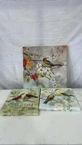 (1) 24&rdquo;x24&rdquo; Flower And Bird Canvas Painting (1) 16&rdquo;x16&rdquo; Flower And Bird Canvas Painting (1) 15&rdquo;x19&rdquo; Cherish Today Canvas Wall Art