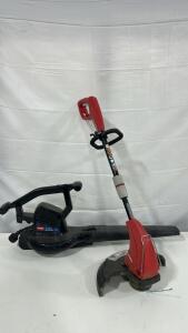 (1) Homelite 13-inch 4 Amp Straight Electric String Trimmer (1) Toro 51618 Super Blower/ Vacuum