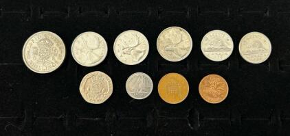 (1) 1949 King George VI Coin (3) Canadian 25 Cent Coins Including 1969, 1975, 1987 (2) Canadian 5 Cent Coins Including 1979 And 1986 & More