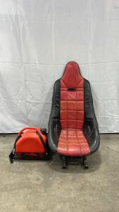 (1) Red And Black Race Car Seat (1) 2.5 Gallon Gas Can W/ Rack For A Snowmobile