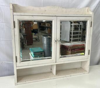 (1) Vintage Wooden Cabinet W/ Mirror Decor