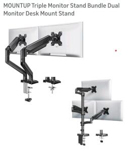 (1) *New* MOUNTUP Triple Monitor Stand Bundle Dual Monitor Desk Mount Stand,