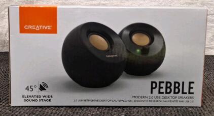 (1) Pair Of Creative Pebble 2.0 USB-Powered Desktop Speakers W/ Far-Field Drivers & Passive Radiators For Pcs & Laptops, Black