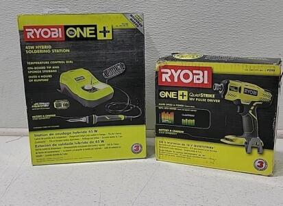 (1)*New* Ryobi 18V ONE+ 45W Hybrid Soldering Station, Model P3100 (1) *New* Ryobi 18V ONE+ QuietSTRIKE Pulse Driver, Model P290