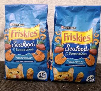 (2) 3.15-Pound Bags Of Friskies Seafood Sensations & (1) Box Of Assorted Amazon Overstock
