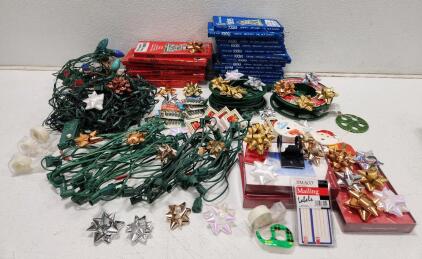 (22) Icicles Tinsel Decor Noel (2) Christmas Light Cord Storage Wheels (3) Holiday Greeting Card Packs of 16 And Assorted Seasonal Decor And Decoration