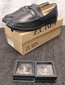(1) Pair Of ZURIN - Women's Black Loafers, Size-8.5 & (2) Pairs Of Pendant Earrings