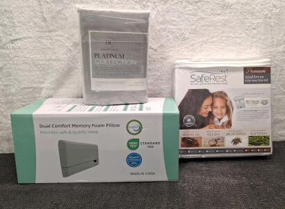 (1) Dual Comfort Memory Foam Pillow, (1) 4-Piece Sheet Set, Grey, Twin & (1) Mattress Protector, Twin