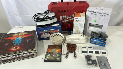 (28) Vinyl Records Including 2 Pac And Boston (1) Proctor Silex Steam/ Dry Iron (1) Milwaukee Case & More