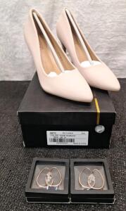(1) Pair Of IDIFU - Womens IN4 Classic Nude Nubuck Stiletto Pumps. Size-10 & (2) Pairs Of Pendant Earrings