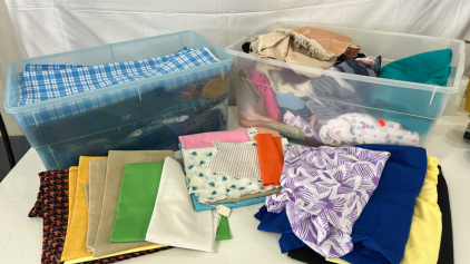 (50+) Assorted Fabric Including Stretchy, Linen And Cotton (1) Vintage XL Oval Embroidery Hoop