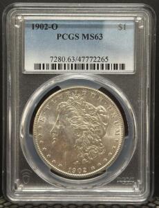 1902-O Morgan Dollar $1 Coin, PCGS MS63, Silver, Mint Mark O