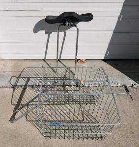 (1) Vintage Rear Metal Bicycle Basket (1) Vintage Wide Bicycle Seat