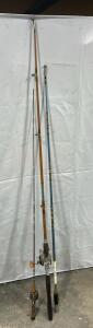 (1) Vintage Sakurai Bamboo Fishing Rod No. 150 Silver Waves W/ Penn Master Mariner Fishing Reel (1) Vintage Sportsman S66 Fishing Rod (1) Vintage Zebco 101 Spincast Fishing Reel