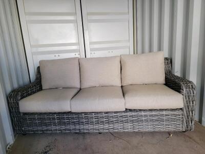 Wicker Outdoor Couch, Gray and Tan, 87" x 36"