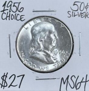 (1) 1956 MS64 Choice Silver Franklin Half Dollar