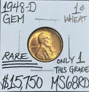 (1) 1948-D MS68RD Penny- RARE Only One This Grade Copper