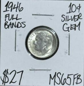 (1) 1946 MS65FB Full Bands Gem Silver Dime