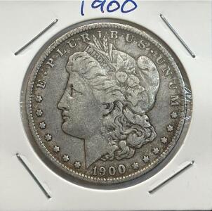 1900 Morgan Silver Dollar Coin, Philadelphia Mint, 90% Silver