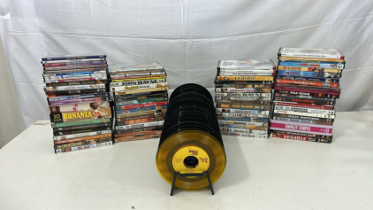 (85) Assorted Dvds Invluding Shirley Temple And Bonanza (52) Vintage Vinyl Records Including Tommy James And Jim Croce