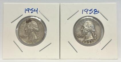1954 & 1958 Washington Quarters, 90% Silver, D Mint Mark