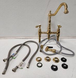 (1) Kingston Brass Wilshire Bridge Kitchen Faucet W/ Matching Spray Hose And Accessories
