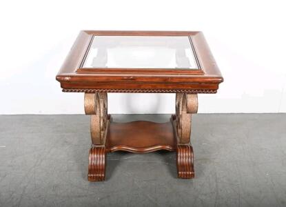 Spanish Revival style coffee table with a wood frame and wrought iron scrollwork. (PLEASE READ DESCRIPTION)