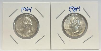 1964 U.S. Washington Silver Quarters, No Mint Mark, 90% Silver