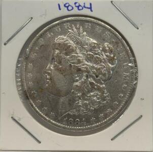 1884 Morgan Silver Dollar Coin, Philadelphia Mint, 90% Silver