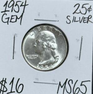 (1)1954 MS65 Gem Silver Washington Quarter
