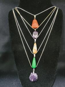 (5) Natural Gemstone Necklaces, 24"