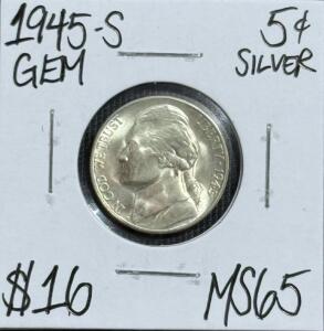 (1) 1945-S MS65 Gem Silver Jefferson Nickel