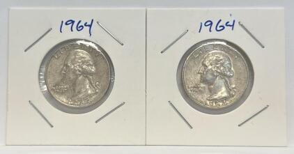 1964 Washington Silver Quarters, Philadelphia & Denver Mint Marks