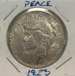 1923 United States Peace Dollar Coin, Silver, Lady Liberty Design