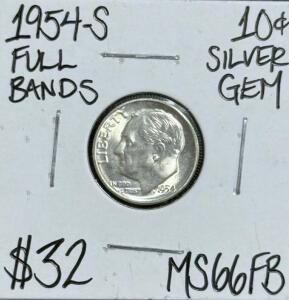 (1) 1954-S MS66FB Full Bands Gem Silver Dime