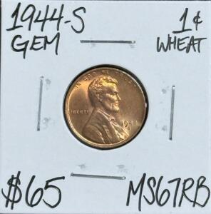 (1) 1944-S MS67RB Gem Mint State Wheat Copper Penny