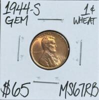 (1) 1944-S MS67RB Gem Mint State Wheat Copper Penny