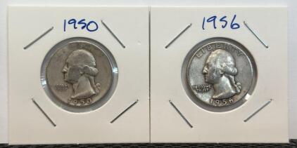 1950 & 1956 Washington Quarters, 90% Silver, U.S. Mint