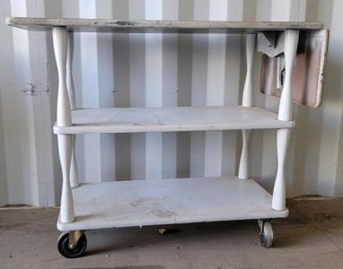 (1) White Wooden Wheeled Table/Cart w/drop side