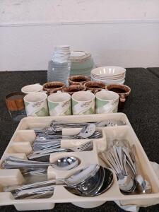 Plates, Bowls, Miniature Bowls, Silverware, Miniature plates.