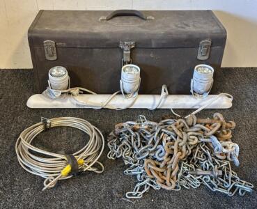 Metal Toolbox, Tracking Light Fixture, Large Assortment of Chains, & More