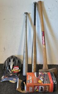 True Temper Splitting Maul, (1) Vintage Louisville Slugger Aluminum Bat, Bell Biciycle Helmet, & Reese Adjustable Truck Net