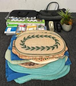 (2) Keyboard Bags, (1) American Tourister Bag, (7) 60W Lightbulbs, (10)+ Label Packs, Large Assortment of Placemats, & More Home Decor & Office Supplies