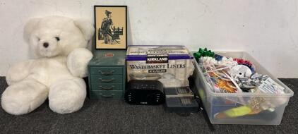 Mini Wards Master Toolbox, Timex Clock & Radio, (500) Wastebasket Liners, (2)ECB World Recievers, & More