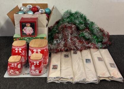 (100)+ Christmas Ornaments, Christmas Advent Calendar, (6) Christmas Oil Paintings, Glass Placemat, (4) Christmas Jars, & More