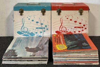 (2) Vintage Record Boxes & (40)+ Vintage Vinyl Records, Including Frank Sinatra, The Righteous Brothers, & More!