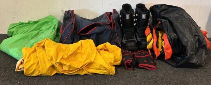 Dunbrooke Duffel Bag, Insulated &ldquo;Thinsulate&rdquo; Gloves, 5150 Snowboarding Boots (Men&rsquo;s 11), (2) Intex Inflatable Rafts, & Stearns Large-Sized Rain Coat