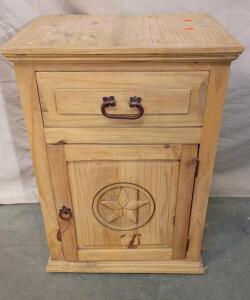 Rustic Pine Nightstand With a Texas Star Carved on the Door. 29"x20"x15"