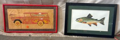Small Harbor Oyster Car Painting L 1&rsquo; W 1&rsquo; 9.5&rdquo; And Small Fish Painting L 1&rsquo; 1.5&rdquo; W 1&rsquo; 8&rdquo;